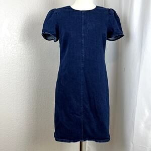 Draper James Dress Womens 2 Blue Denim Puff Sleeve Stretch Western Minimalist